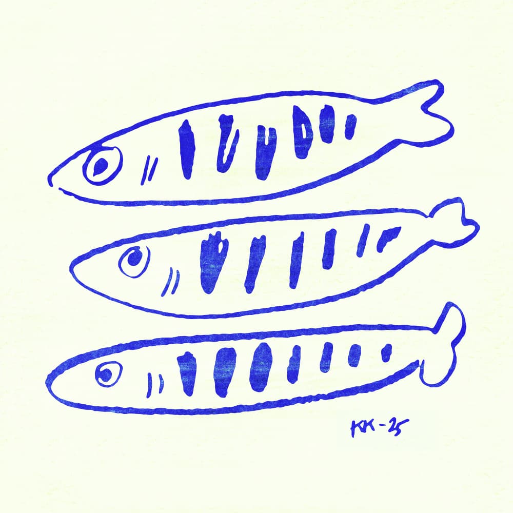 Three Blue Fish by Katariina Kosunen — canvas wall art
