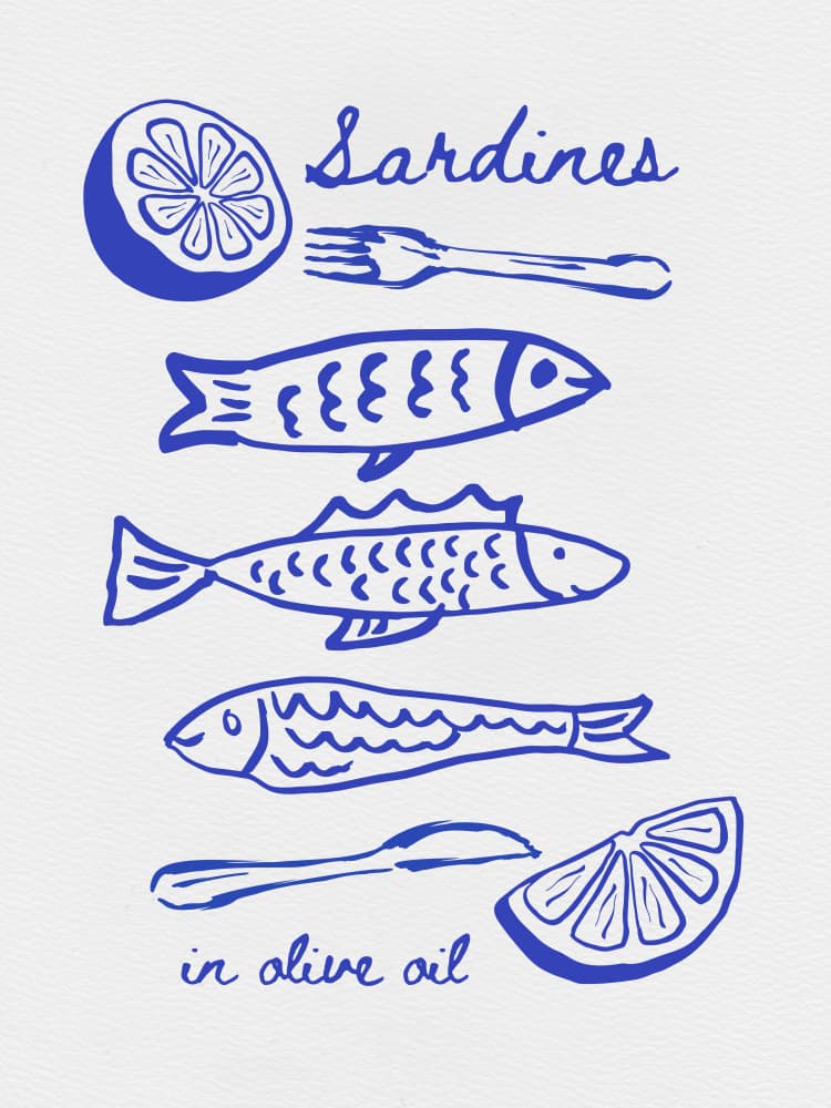 Illustrated Sardines and Lemon by Jolly and Dash — canvas wall art