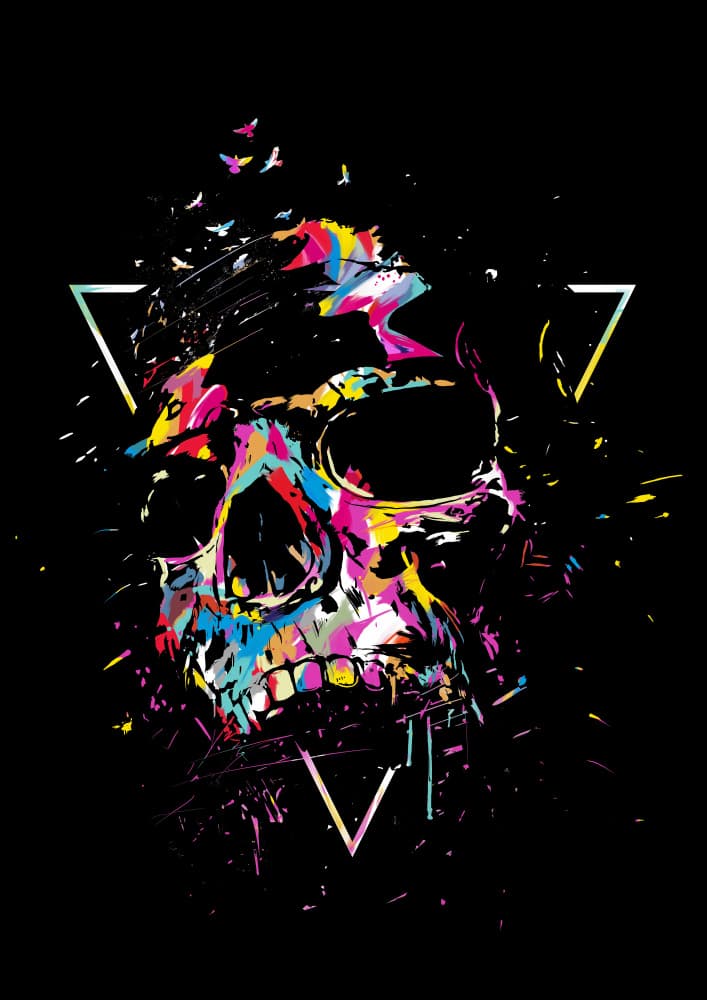 Colorful Abstract Skull by Balazs Solti — canvas wall art