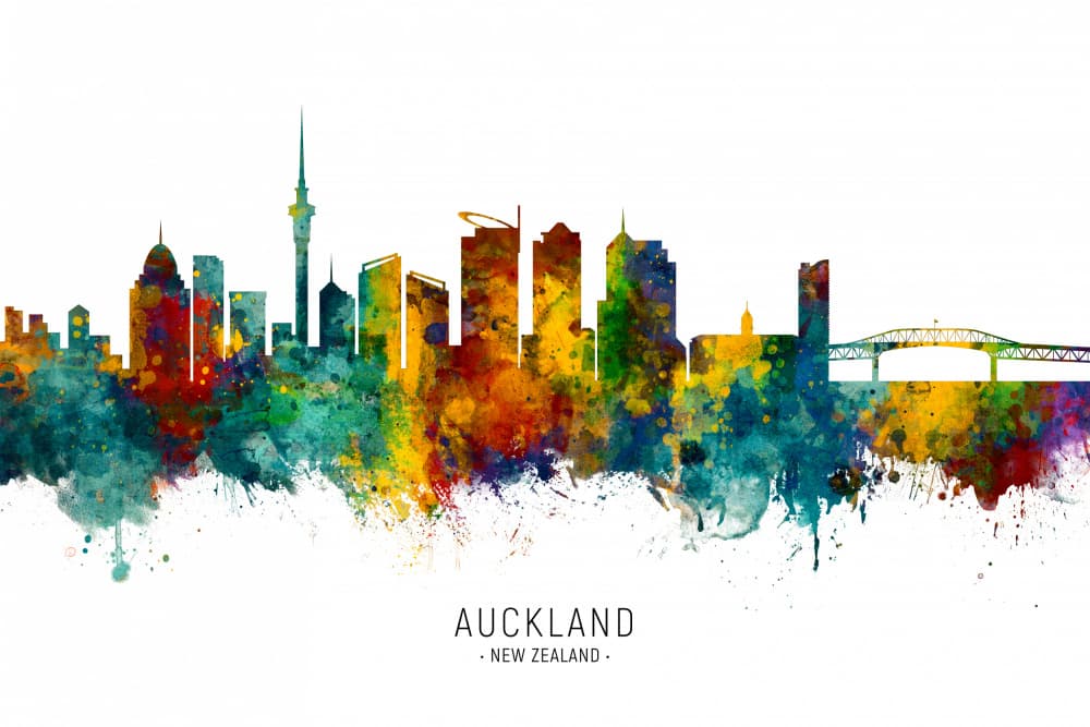 Vibrant Auckland Skyline by Michael Tompsett — canvas wall art
