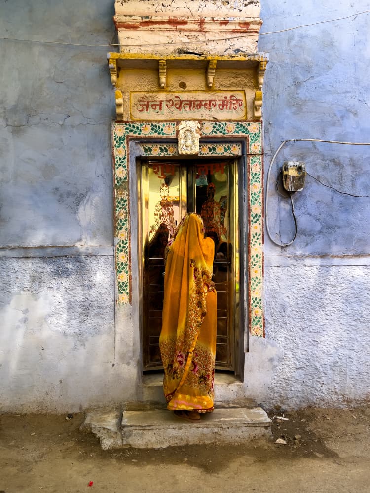 Yellow Sari Temple Entrance by Ilana Lam — canvas wall art