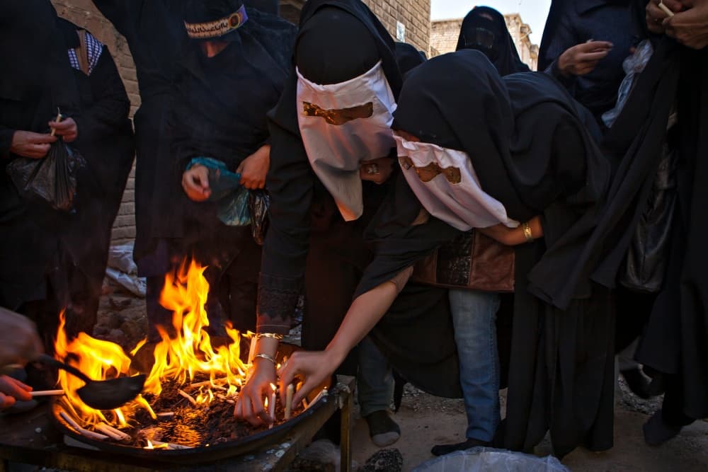 Veiled Women's Fire Ritual by Mohammadreza Momeni — canvas wall art