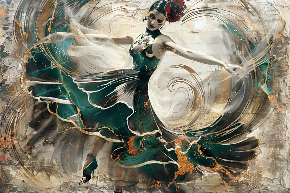 Emerald Flamenco Movement by Rafal Kulik — canvas wall art