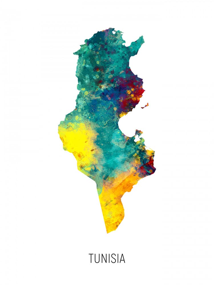 Vibrant Tunisia Map by Michael Tompsett — canvas wall art