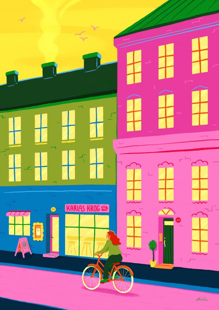 Vibrant Urban Cycling by Nanna Paavig — canvas wall art