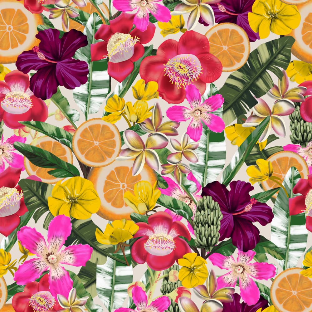 Flowes and Fruits Pattern Black