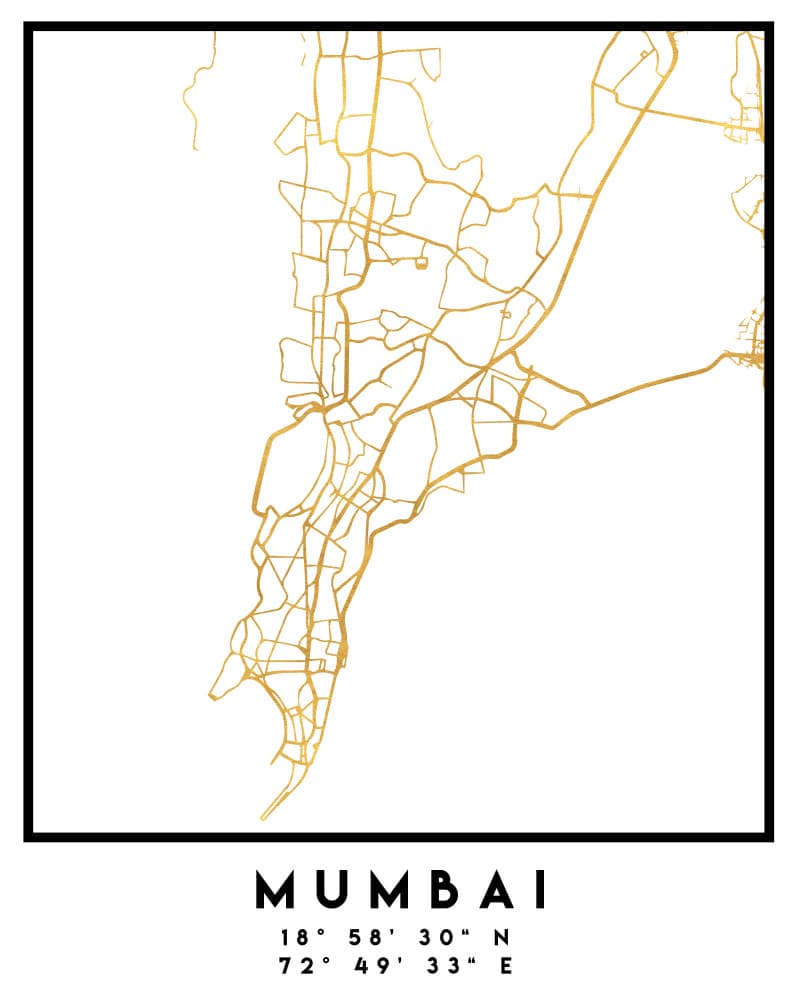 Golden Mumbai Map by Emiliano Deificus — canvas wall art