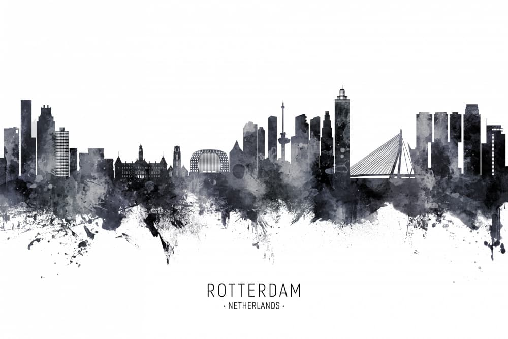 Monochrome Rotterdam Skyline by Michael Tompsett — canvas wall art