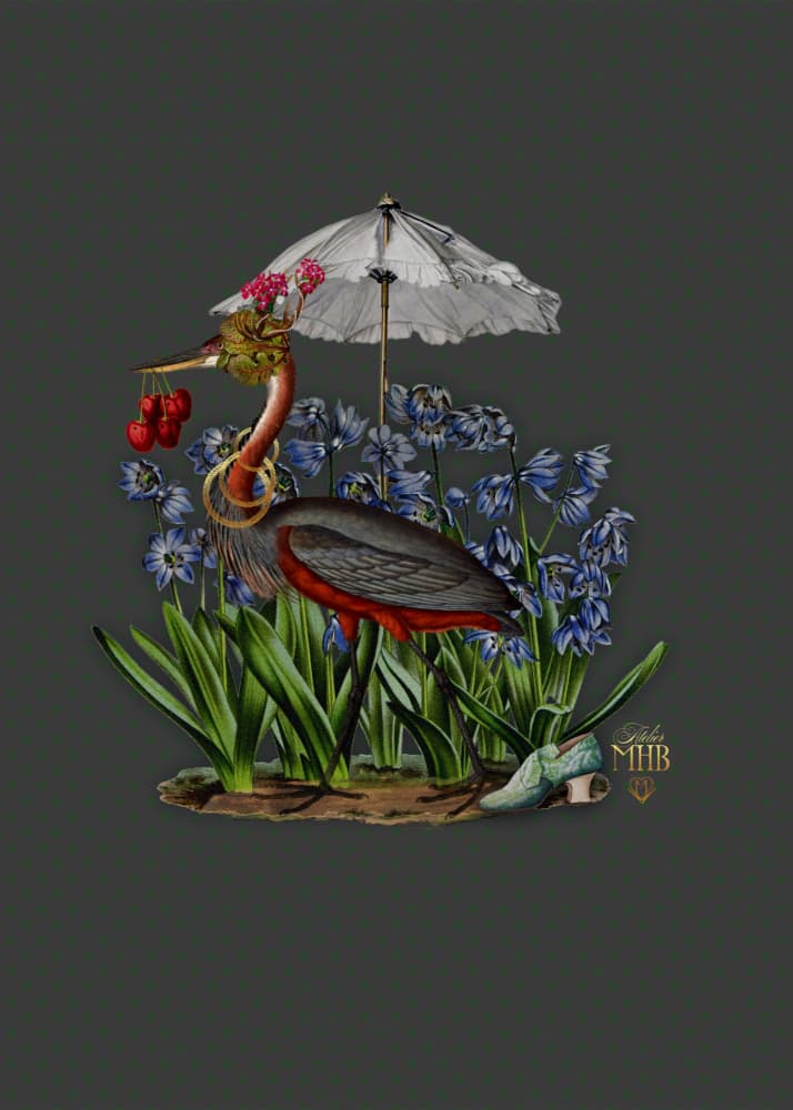 Whimsical Heron Garden by Atelier MHB — canvas wall art