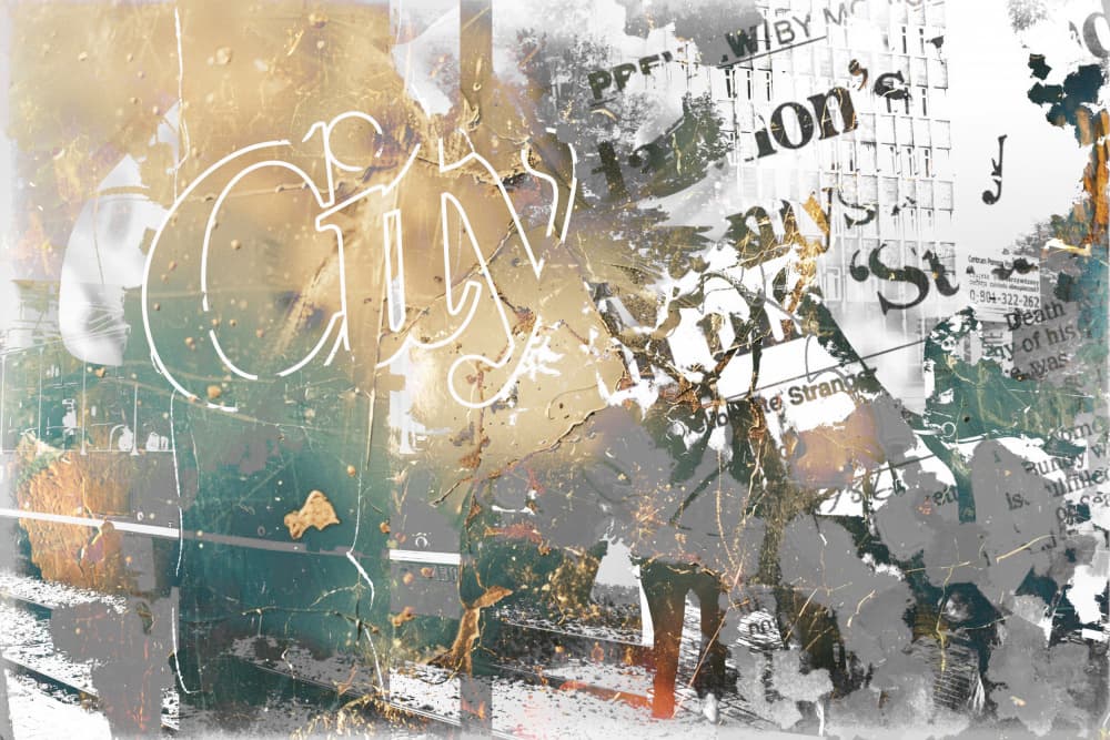 City Gold Grunge Abstract by Rafal Kulik — canvas wall art
