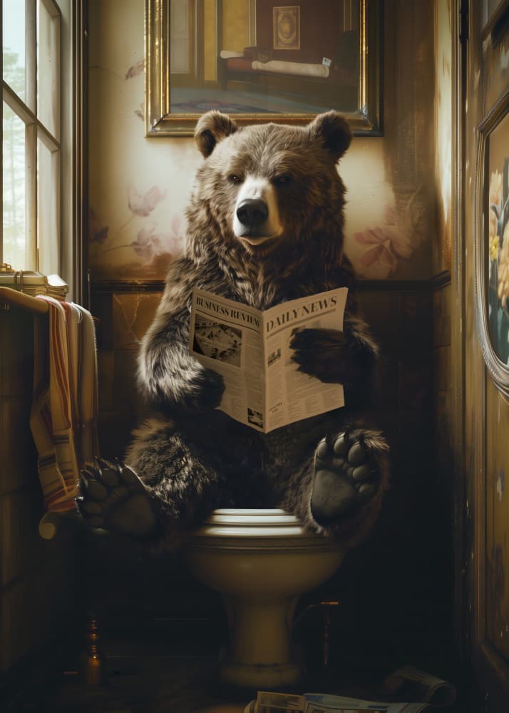 Bear Reading Newspaper by Andreas Magnusson — canvas wall art