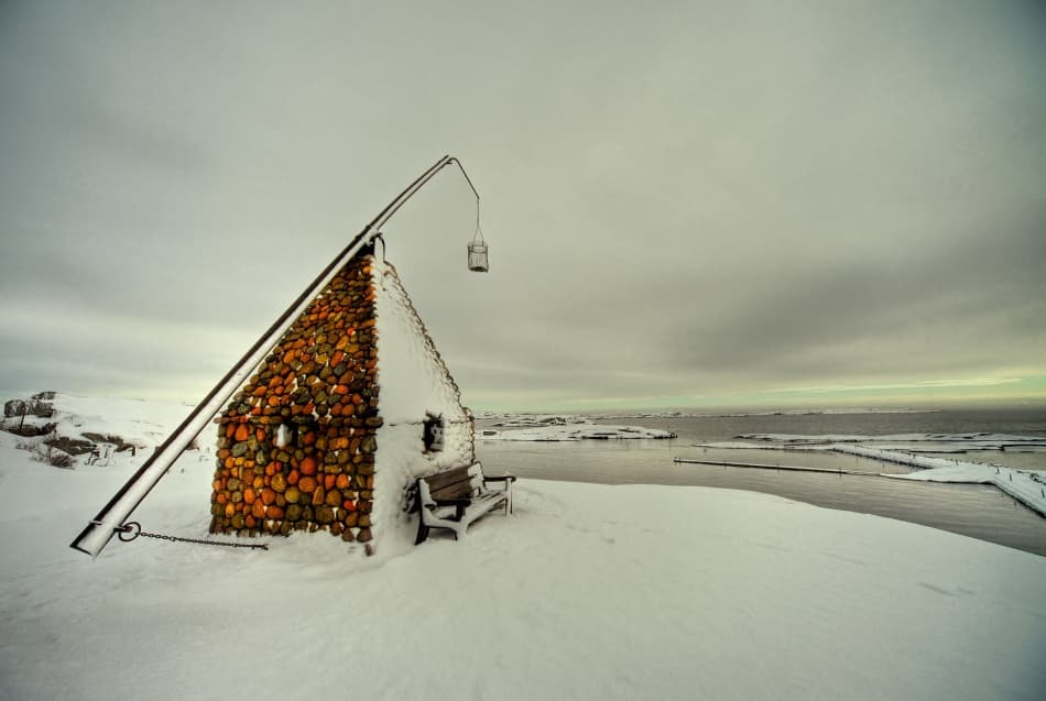 Snowy Coastal Cabin by David Scarbrough — canvas wall art