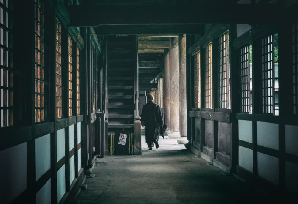 Monk In Temple Hall by Haruyo Sakamoto — canvas wall art