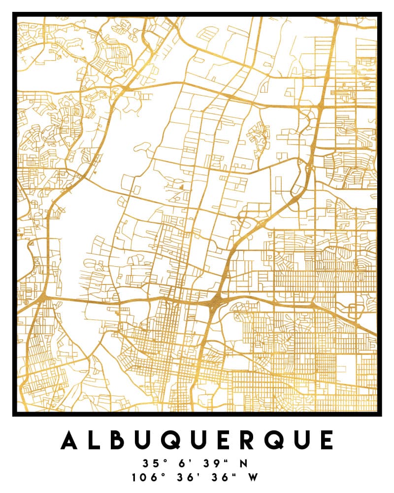 Golden Albuquerque Map by Emiliano Deificus — canvas wall art