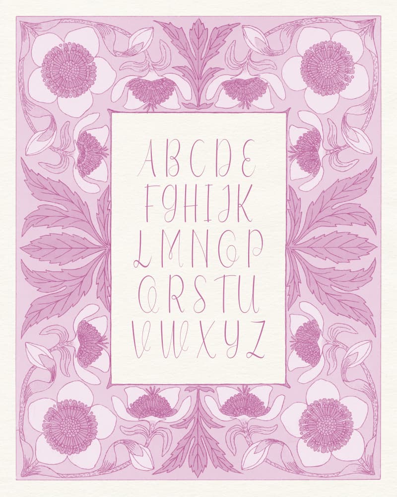 Pink Floral Alphabet by Wild Violets — canvas wall art