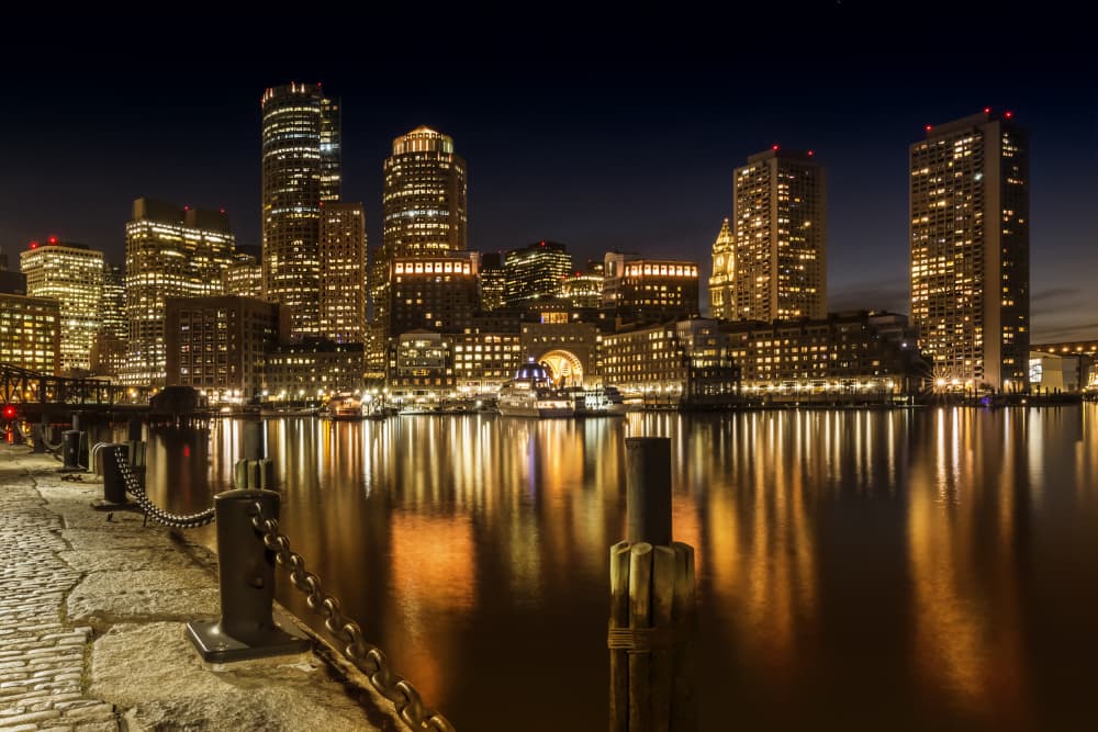 Boston Night Reflections by Melanie Viola — canvas wall art