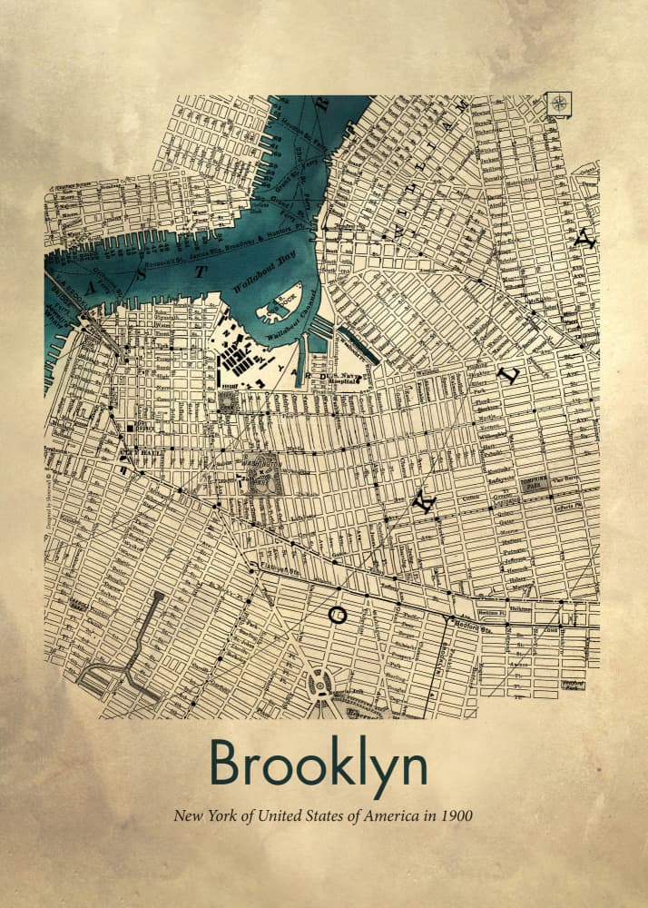 Historic Brooklyn Map 1900 by Dion Gem — canvas wall art