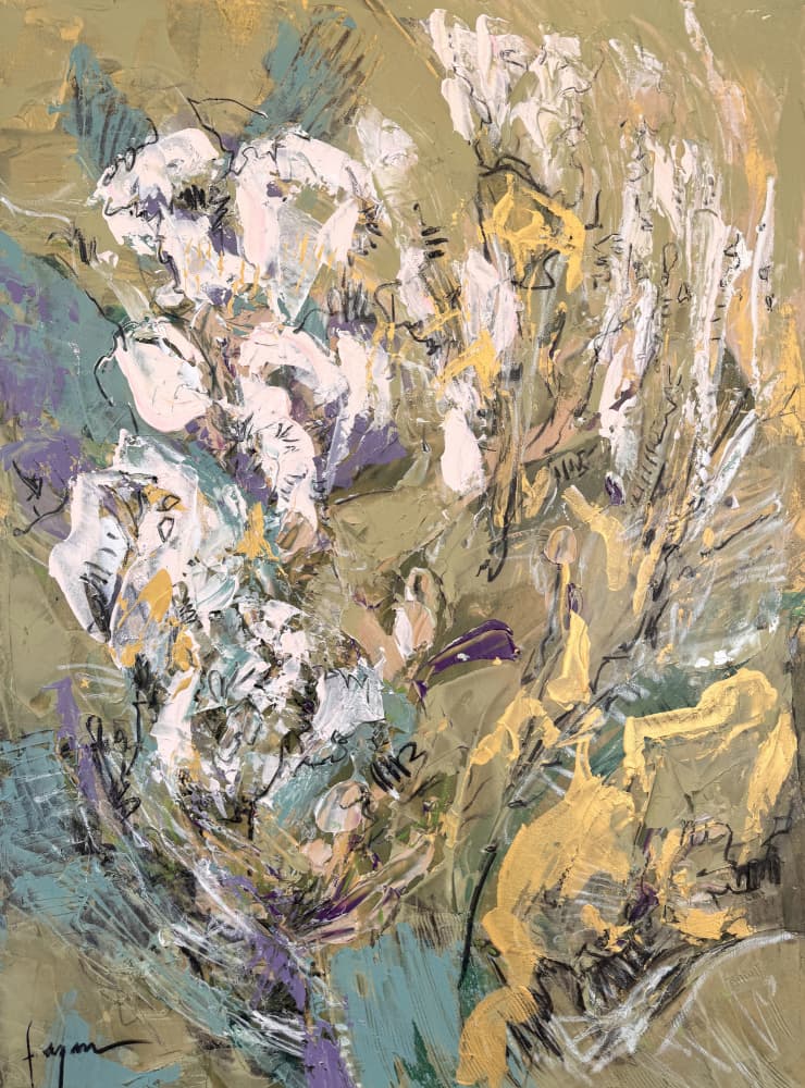 Abstract Green Gold Flowers by Dorothy Fagan — canvas wall art