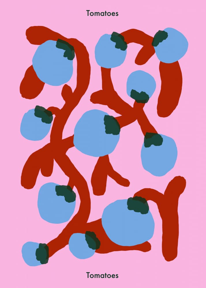 Whimsical Blue Tomatoes by Emma Make — canvas wall art