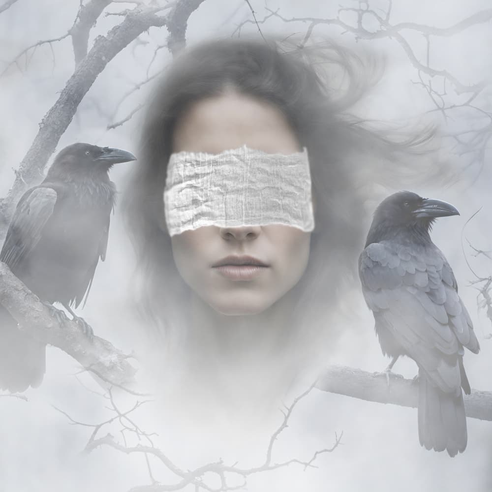 Blindfolded Woman with Ravens by Ewa Całkosińska-Kajzer — canvas wall art