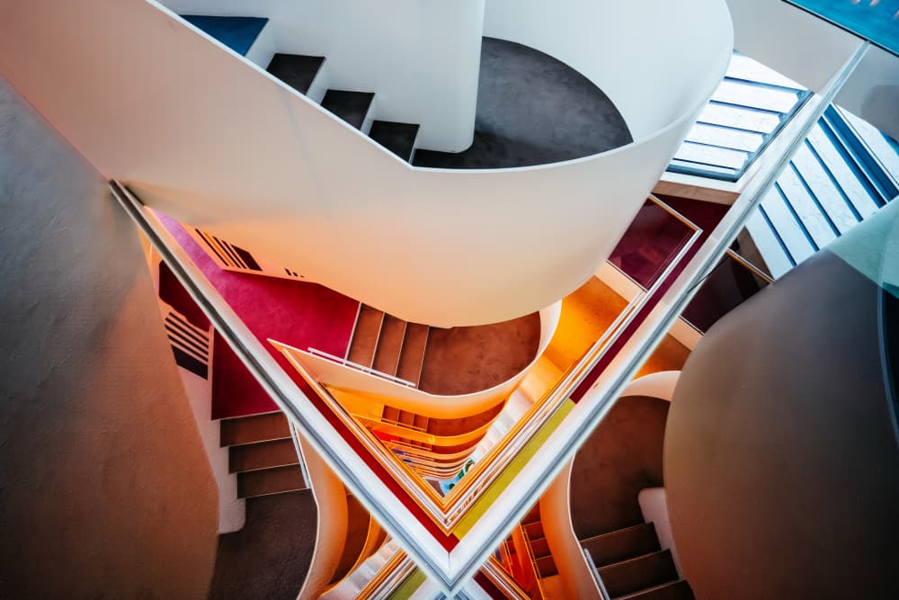 Colorful Spiral Stairs by yoann — canvas wall art