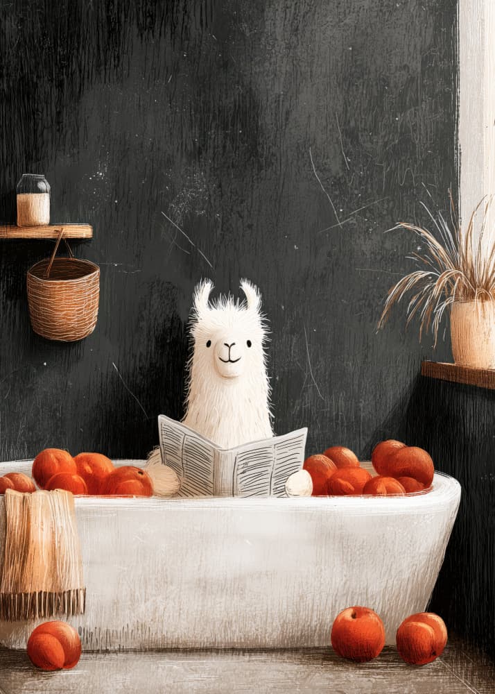 Llama's Peach Bath by Justyna Jaszke — canvas wall art