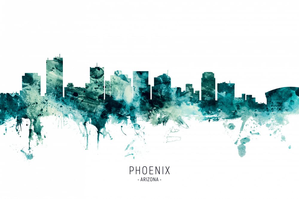 Phoenix Skyline Watercolor by Michael Tompsett — canvas wall art