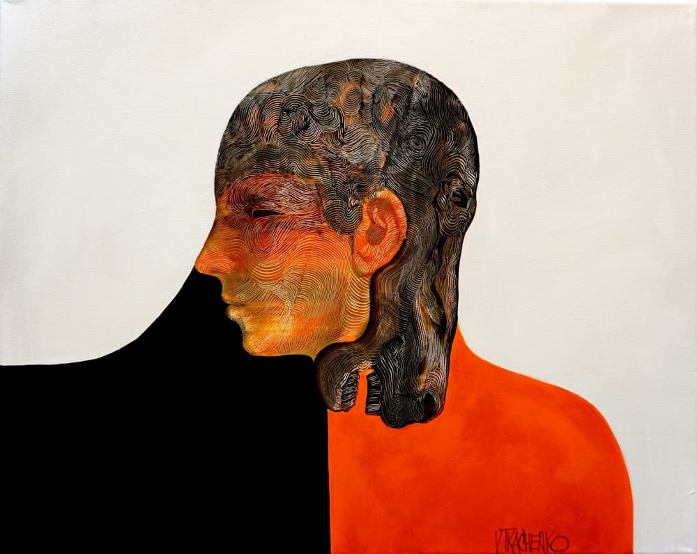 Contemplative Orange Face by Victor Tkachenko — canvas wall art