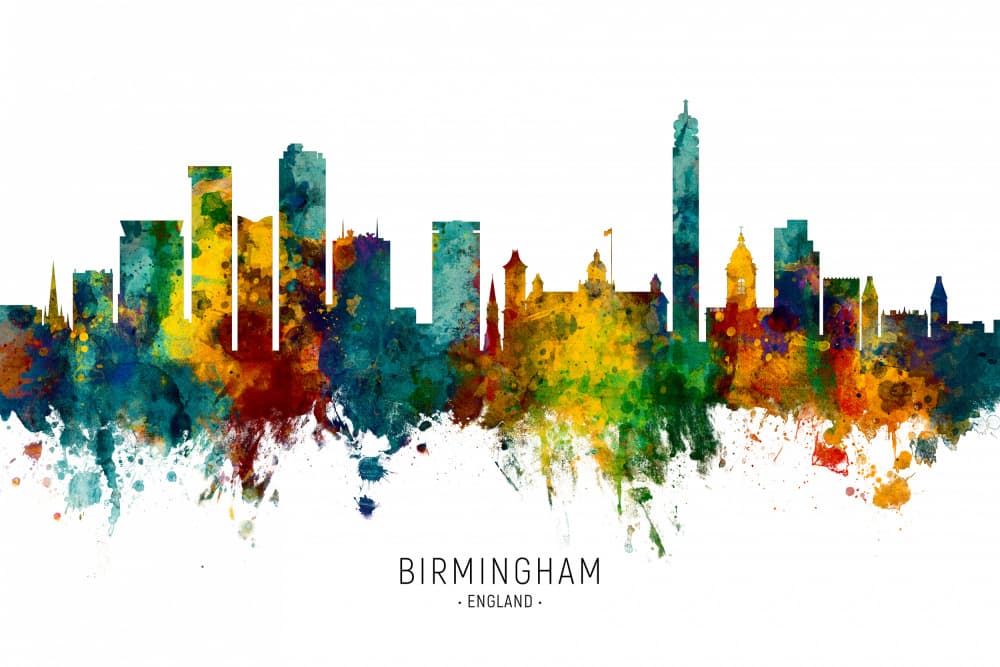 Vibrant Birmingham Skyline by Michael Tompsett — canvas wall art