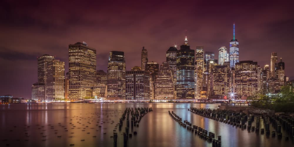Downtown Night Reflections by Melanie Viola — canvas wall art