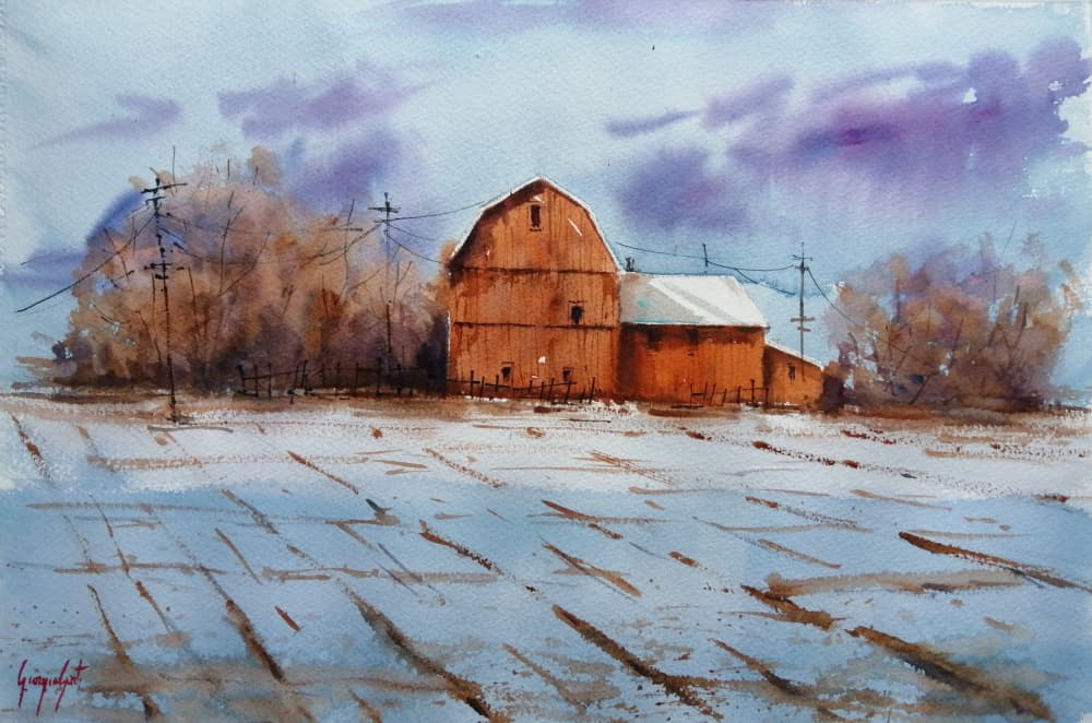 Red Barn In Snow by Giorgio Gosti — canvas wall art