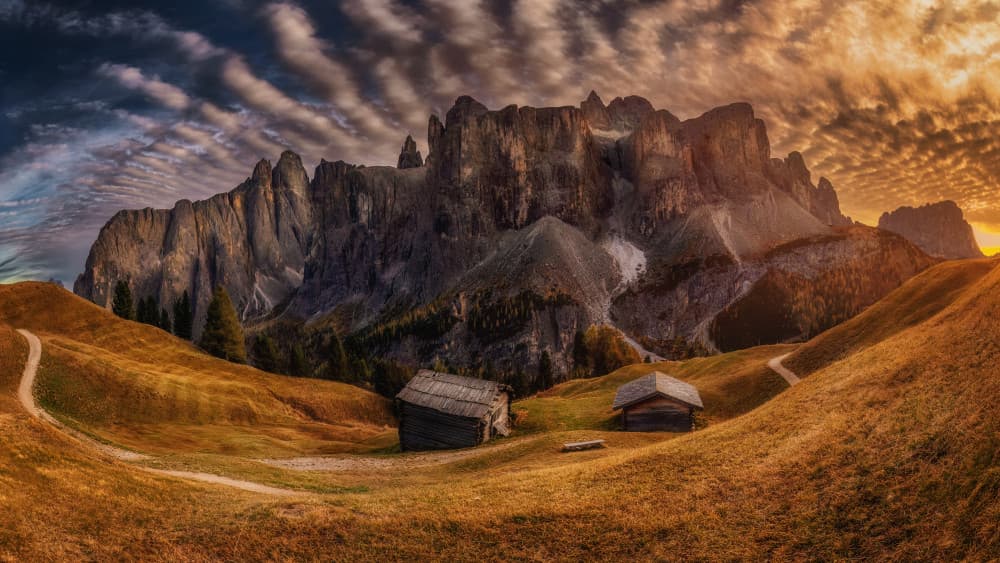 Dolomite Autumn Valley Cabins by Martin Kucera EFIAP AZSF — canvas wall art