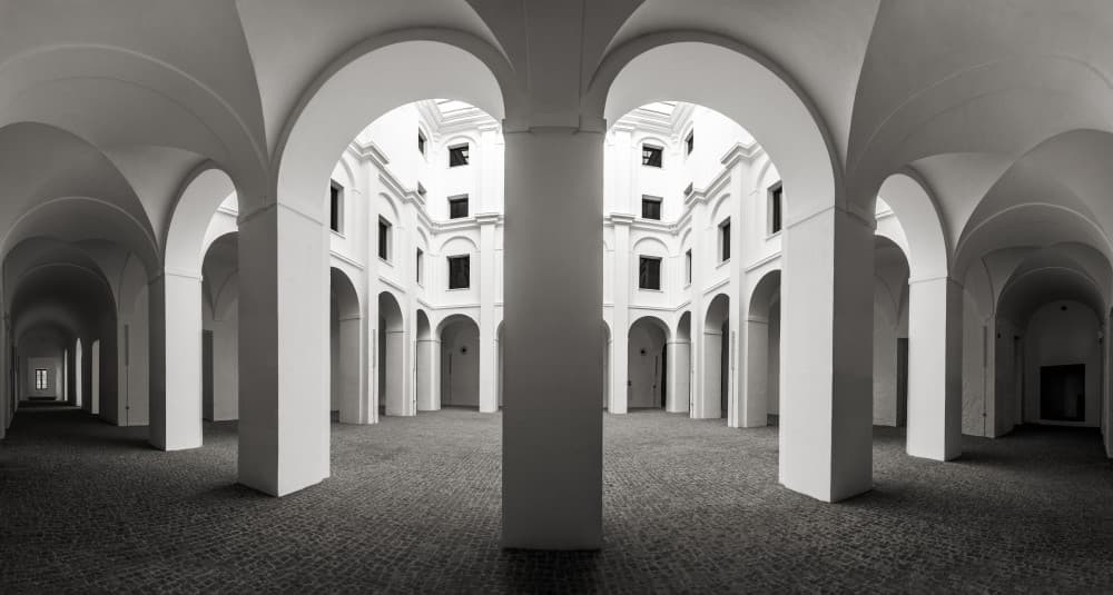 Symmetrical Arched Courtyard by Manuel Ponce Luque — canvas wall art