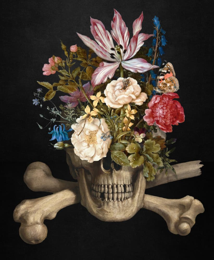 Floral Skull Vanitas by Marja van den Hurk — canvas wall art
