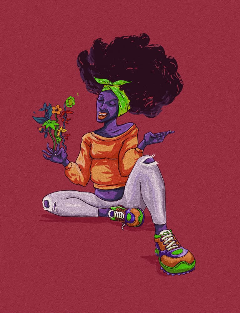Smiling Afro With Flowers by Joshua msonthe — canvas wall art