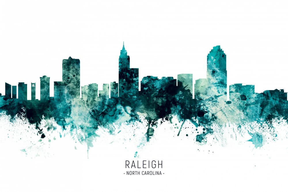 Watercolor Raleigh Skyline by Michael Tompsett — canvas wall art