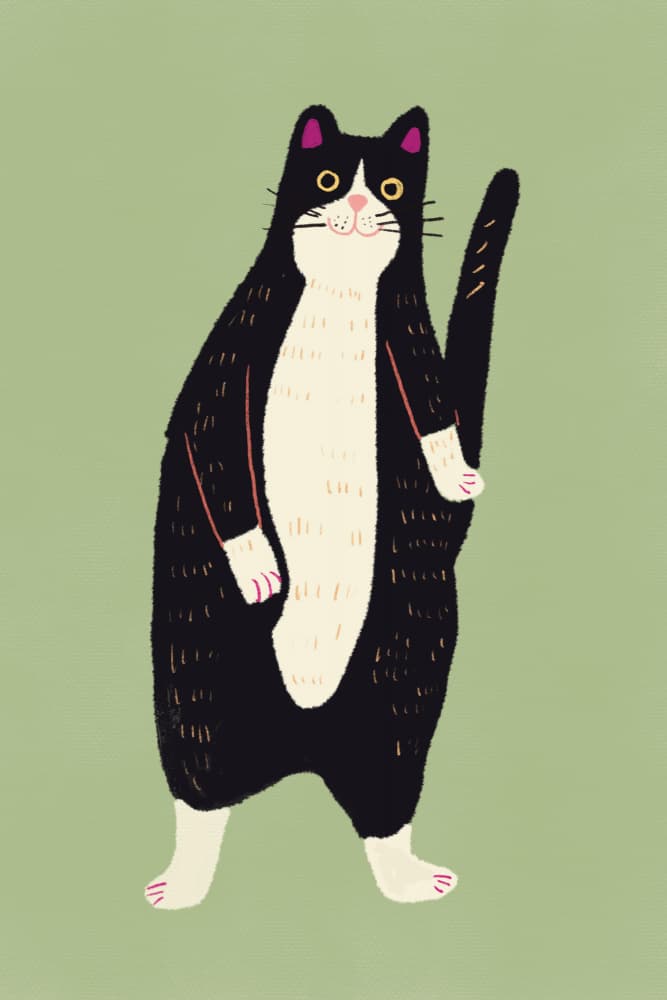 Tuxedo Cat Standing Tall by Little Dean — canvas wall art