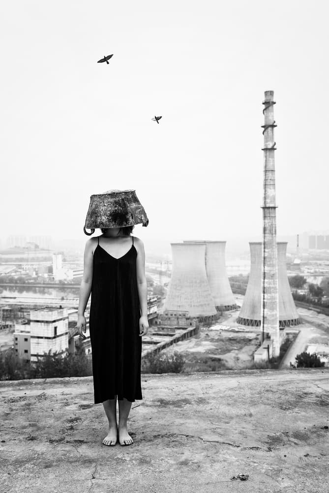 Monochrome Industrial Woman by Zhou Chengzhou — canvas wall art