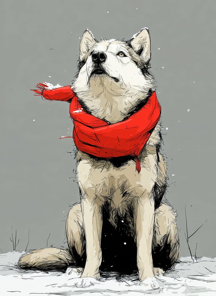 Winter Wolf Red Scarf by Justyna Jaszke — canvas wall art