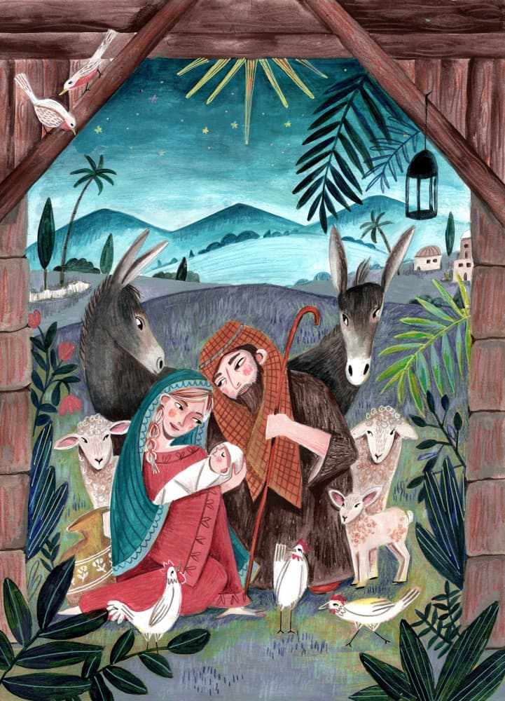 Christmas with Mary and baby Jesus by Caroline Bonne Müller — canvas wall art