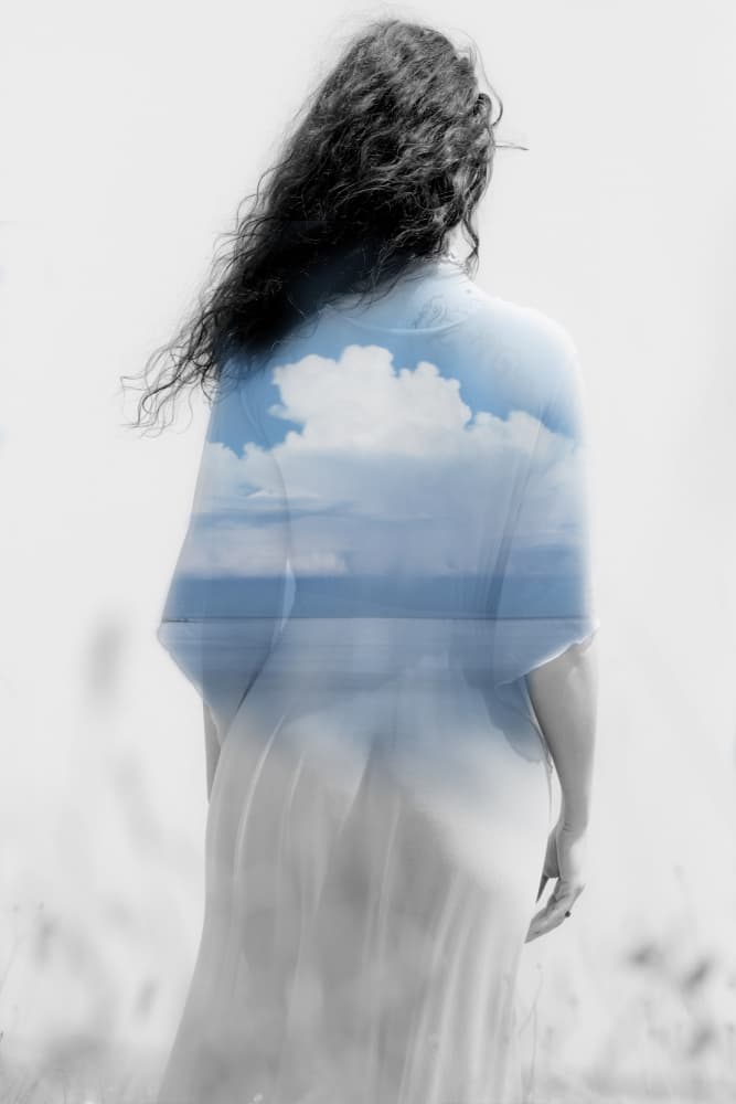 Dreamy Sky Ocean Woman by Bogdan Bouşcă — canvas wall art