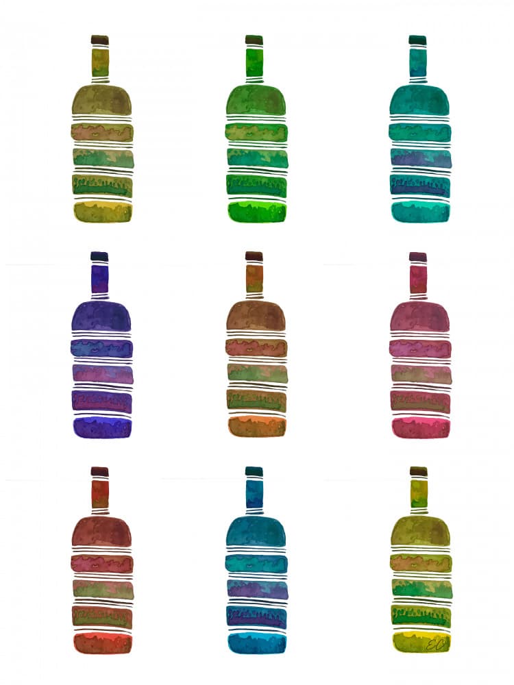 Vibrant Striped Bottles by Elizabeth C — canvas wall art