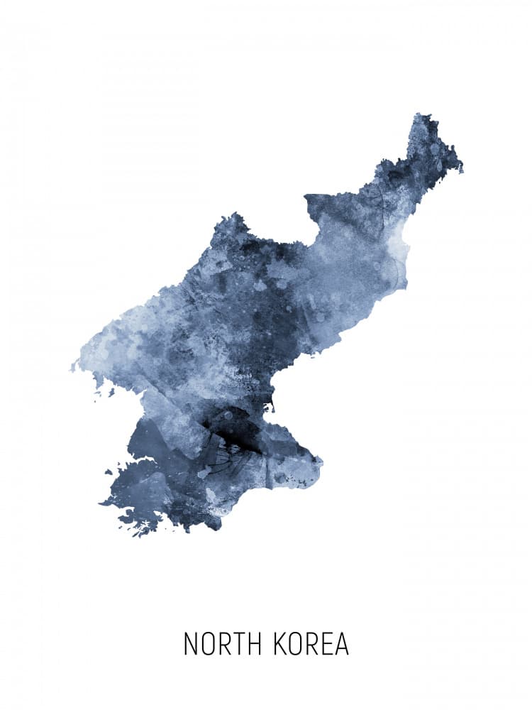 North Korea Watercolor Map by Michael Tompsett — canvas wall art