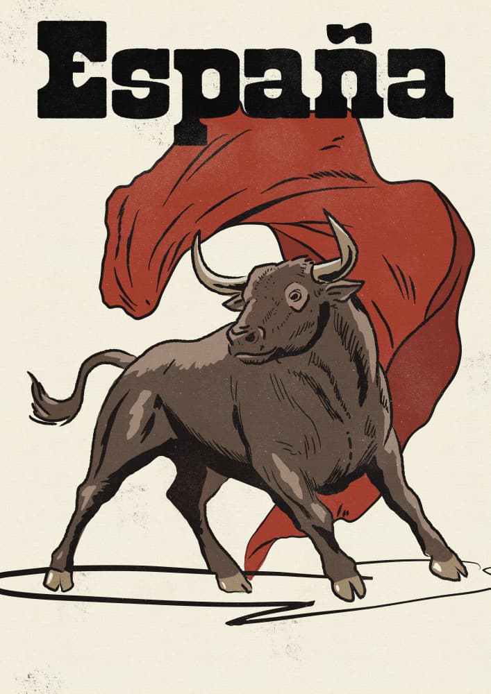 Powerful Spanish Bull by Nicholas — canvas wall art