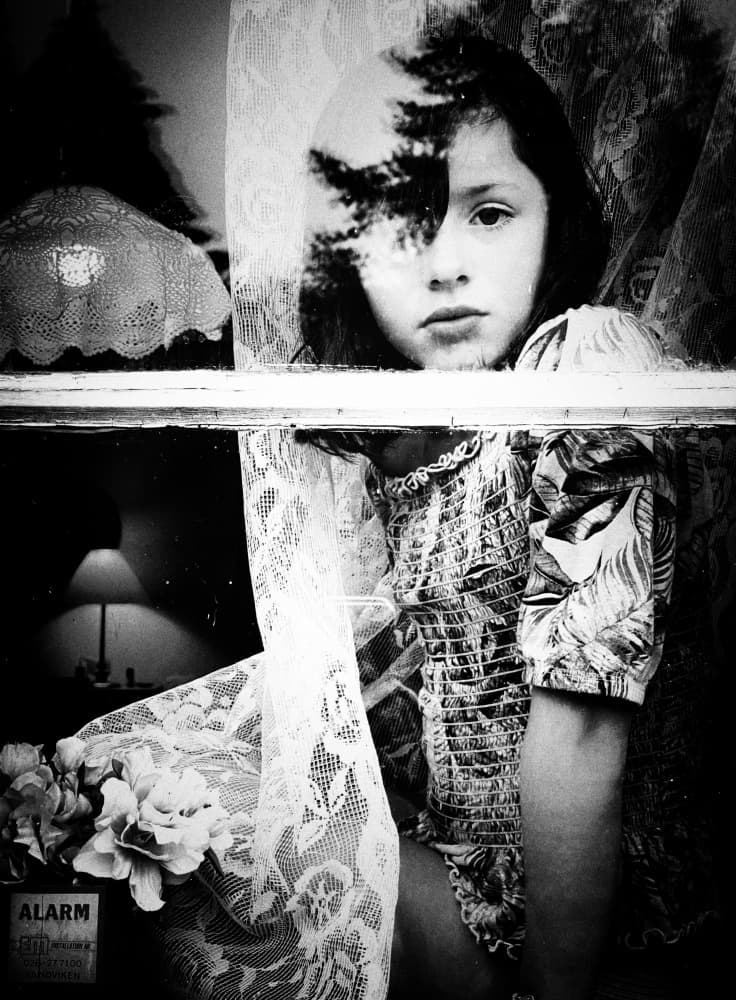 Pensive Girl Window Reflection by Delphine Margau — canvas wall art