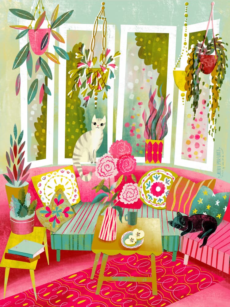 Vibrant Cats And Plants by uta krogmann — canvas wall art