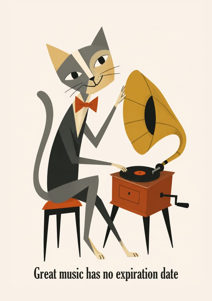 Vintage Music Cat by Patryk Krygowski — canvas wall art