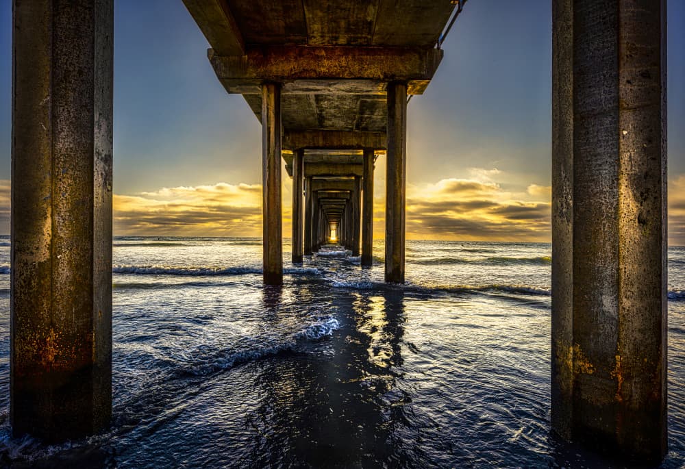 Pier Into Golden Light by Rob Ryan — canvas wall art