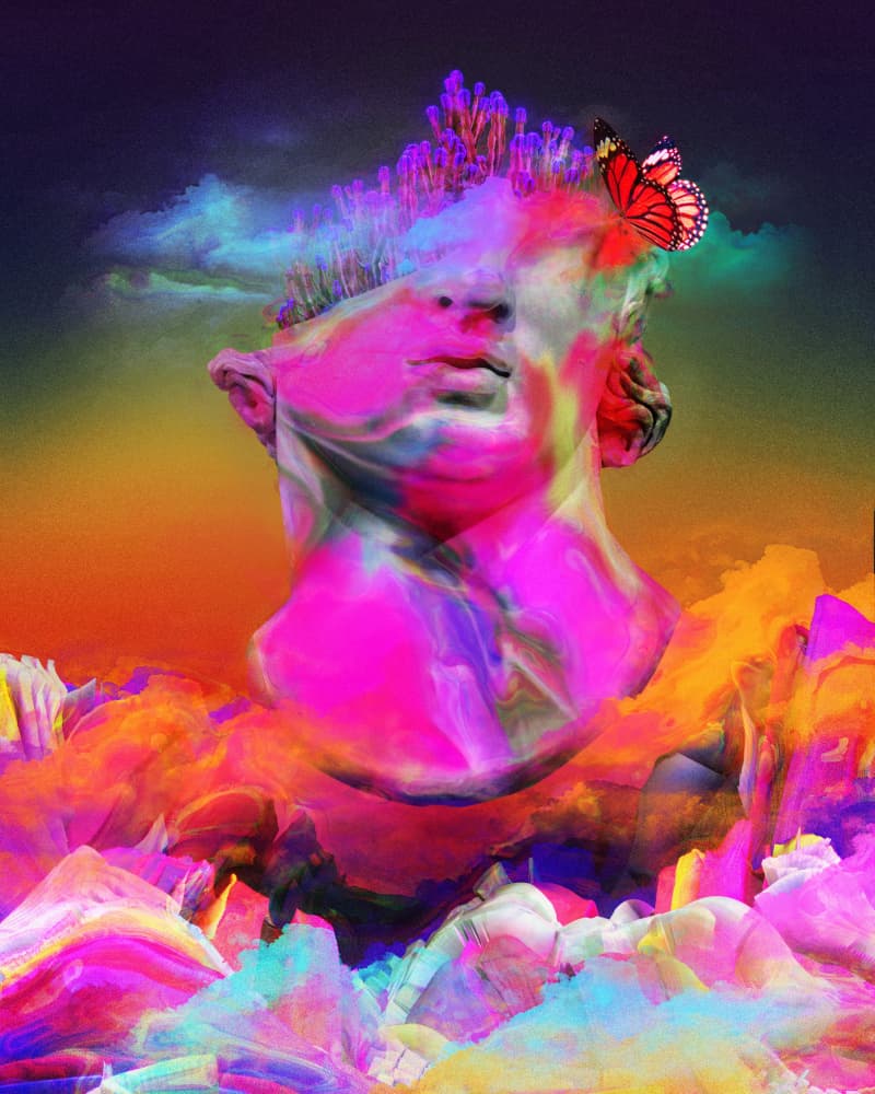 Vibrant Psychedelic Statue by Halit Benli — canvas wall art