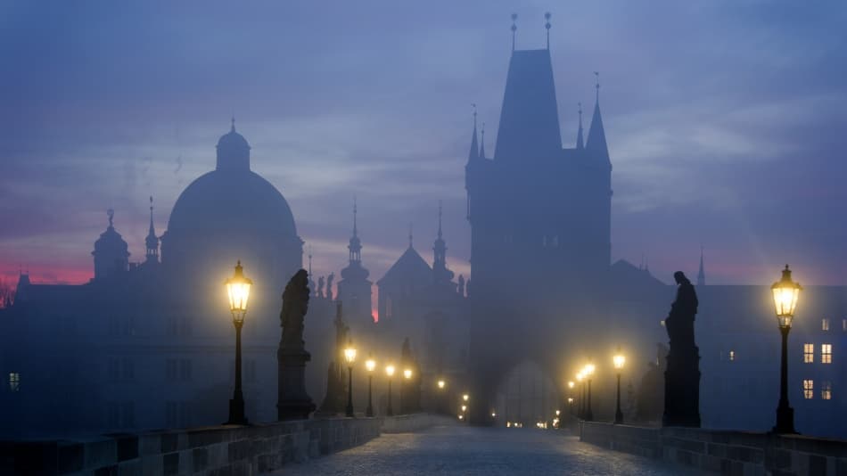 Charles Bridge Foggy Dawn by Marcel Rebro — canvas wall art